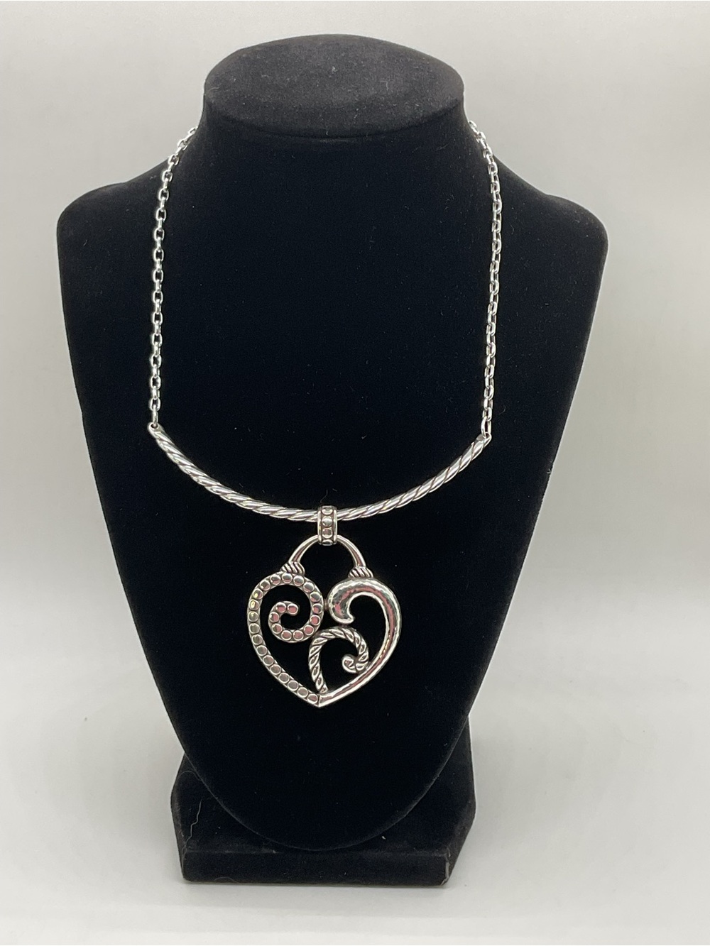 Brighton Tropic Heart Pebbled Bar Silver Plated Pendant Necklace
